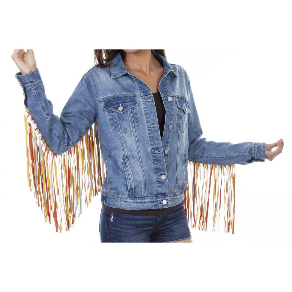 NEW SCULLY denim fringe jacket in blue